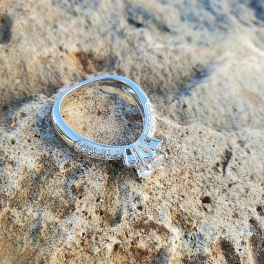 Classic Round 6.20ct Pave White Topaz Engagement Ring sz 9.5-10